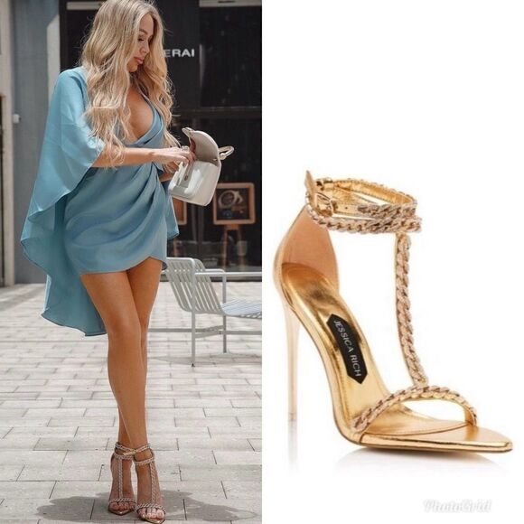 REVOLVE JESSICA RICH GOLD EMBELLISHED LUXE SANDAL 120 MM - Picture 1 of 13